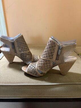 Vince Camuto Tan Laser-Cut Peep Toe Booties